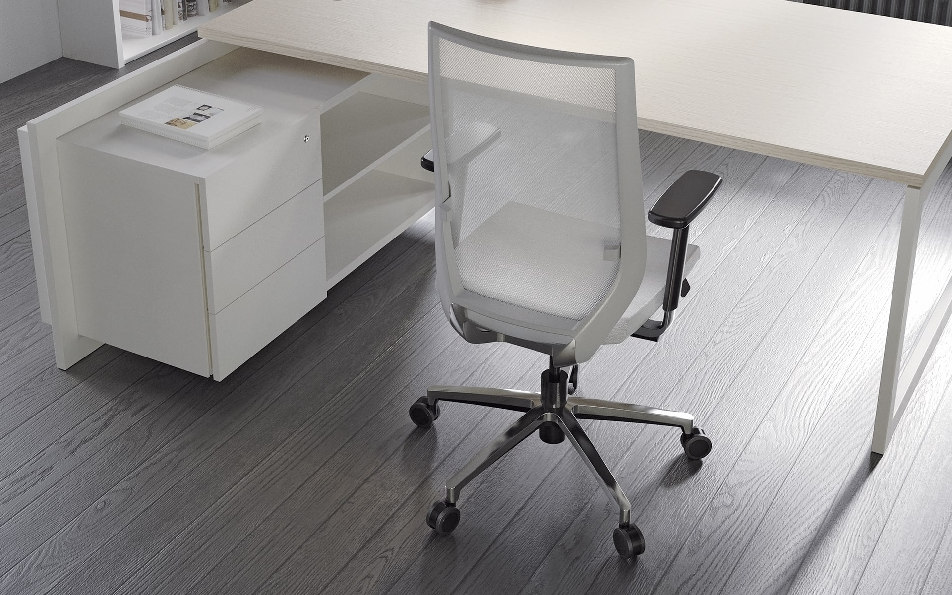 White Forma 5 Eben office chair by ITO Design at minimalist desk