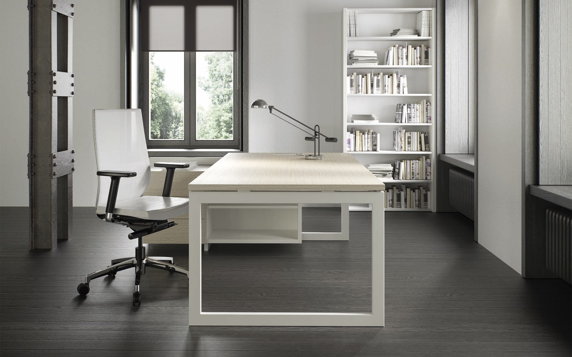 Weißer Forma 5 Eben Bürostuhl von ITO Design in monochromem Büro