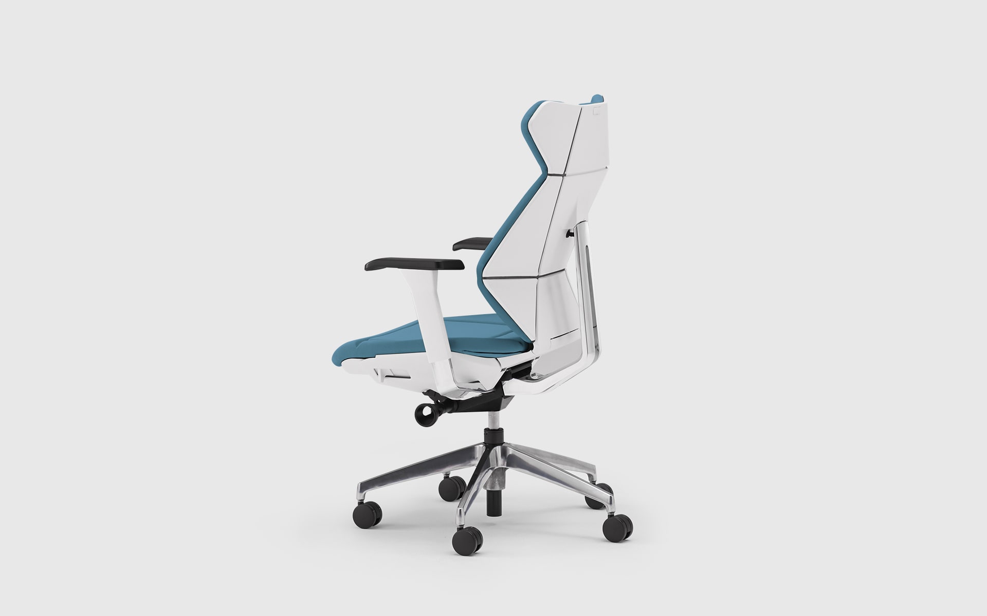 ITOKI FF office chair by ITO Design with origami look, white backrest and blue upholstery