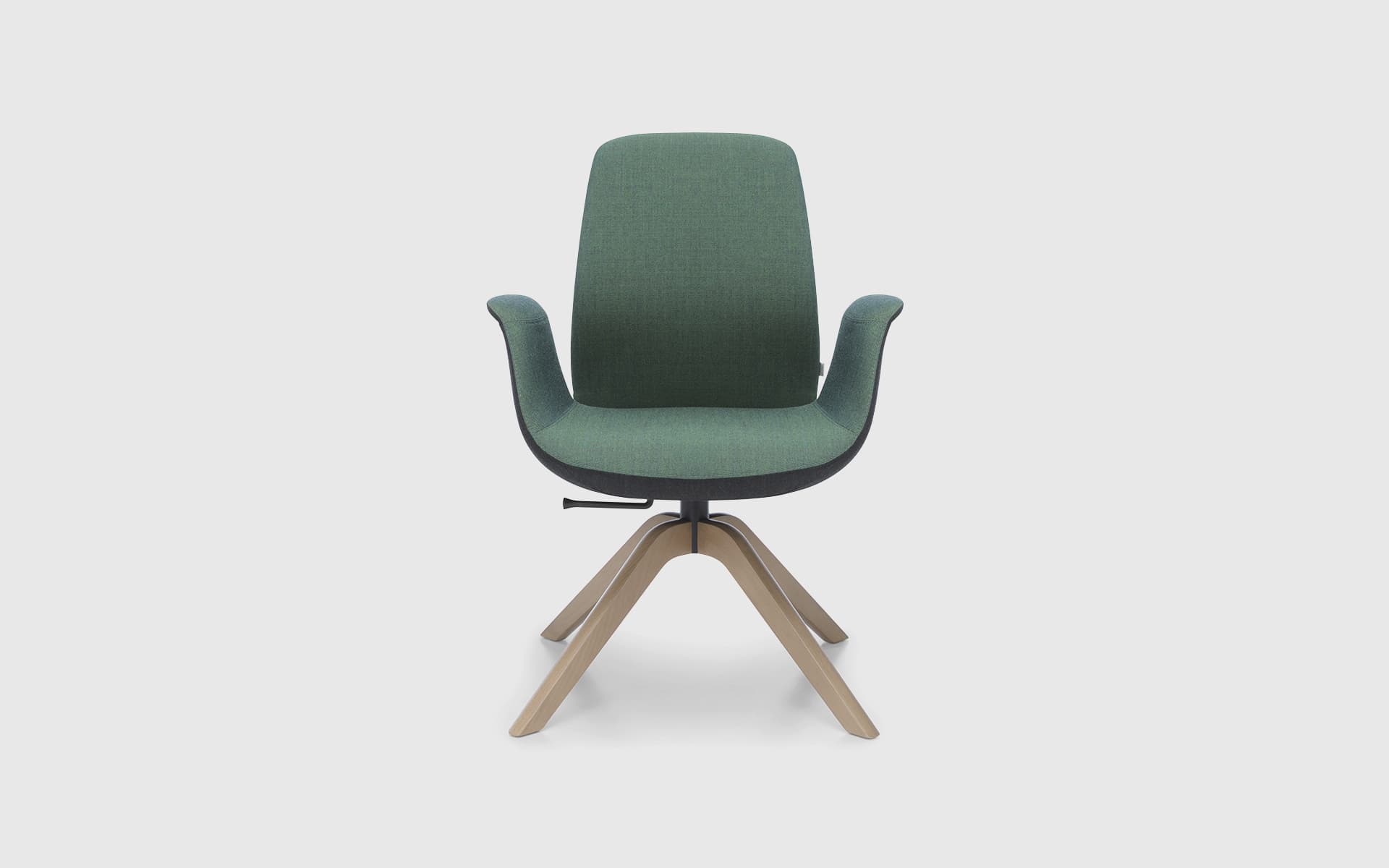 Frontal shot of the Profim Ellie chair by ITO Design in green with wooden legs