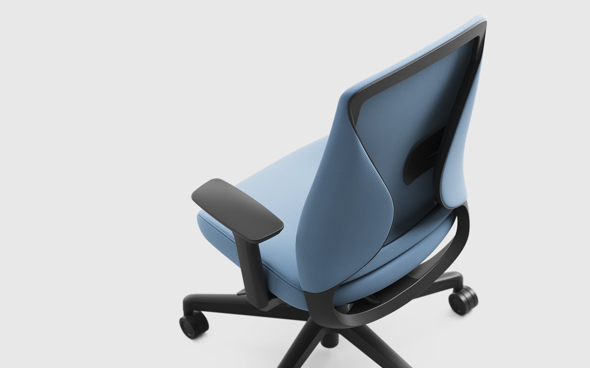 Bird’s eye perspective on the Comfordy Silhouette Office chair by ITO Design with light blue upholstery