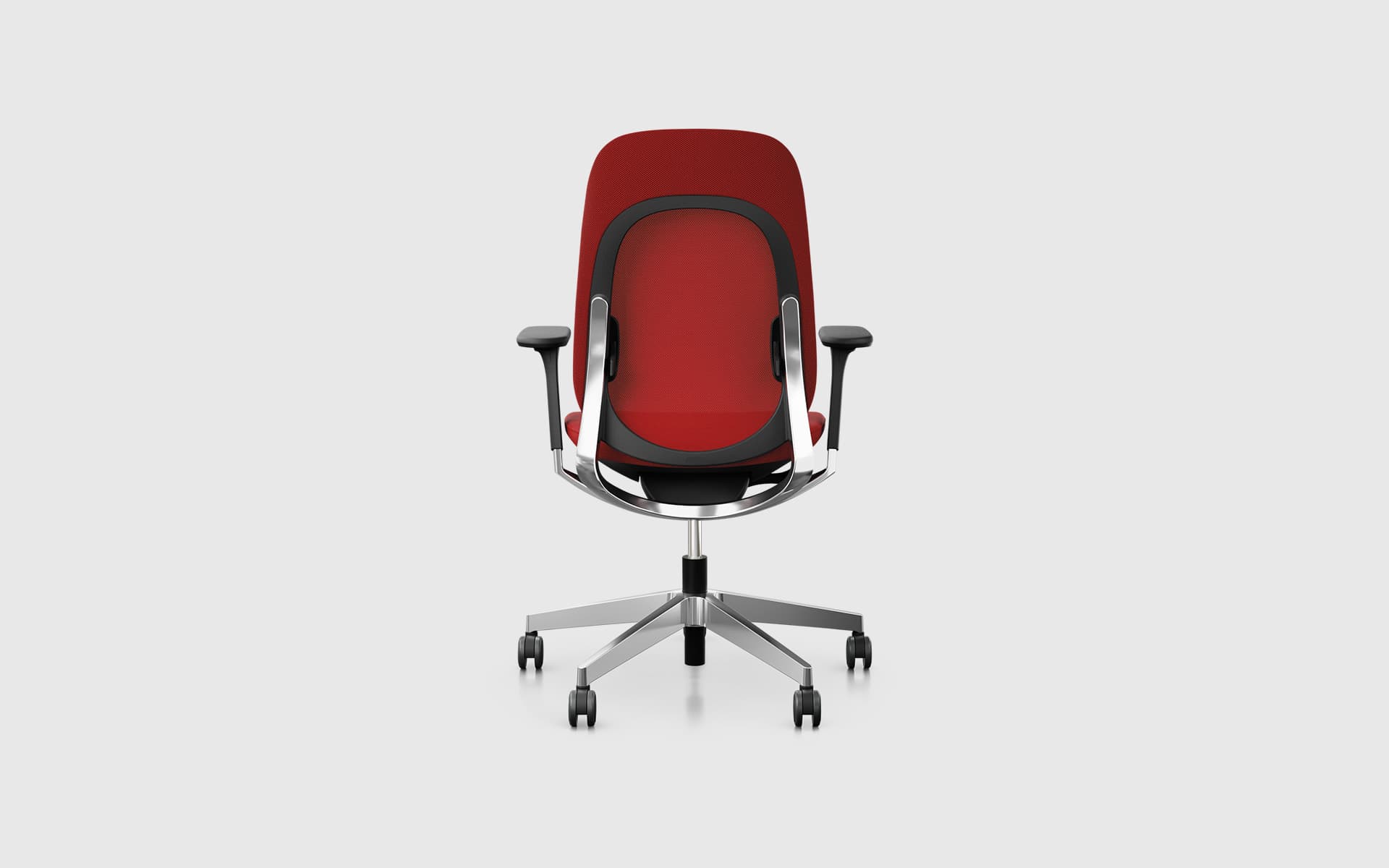 Back view of a red Giroflex 40 office chair designed by ITO Design for Flokk