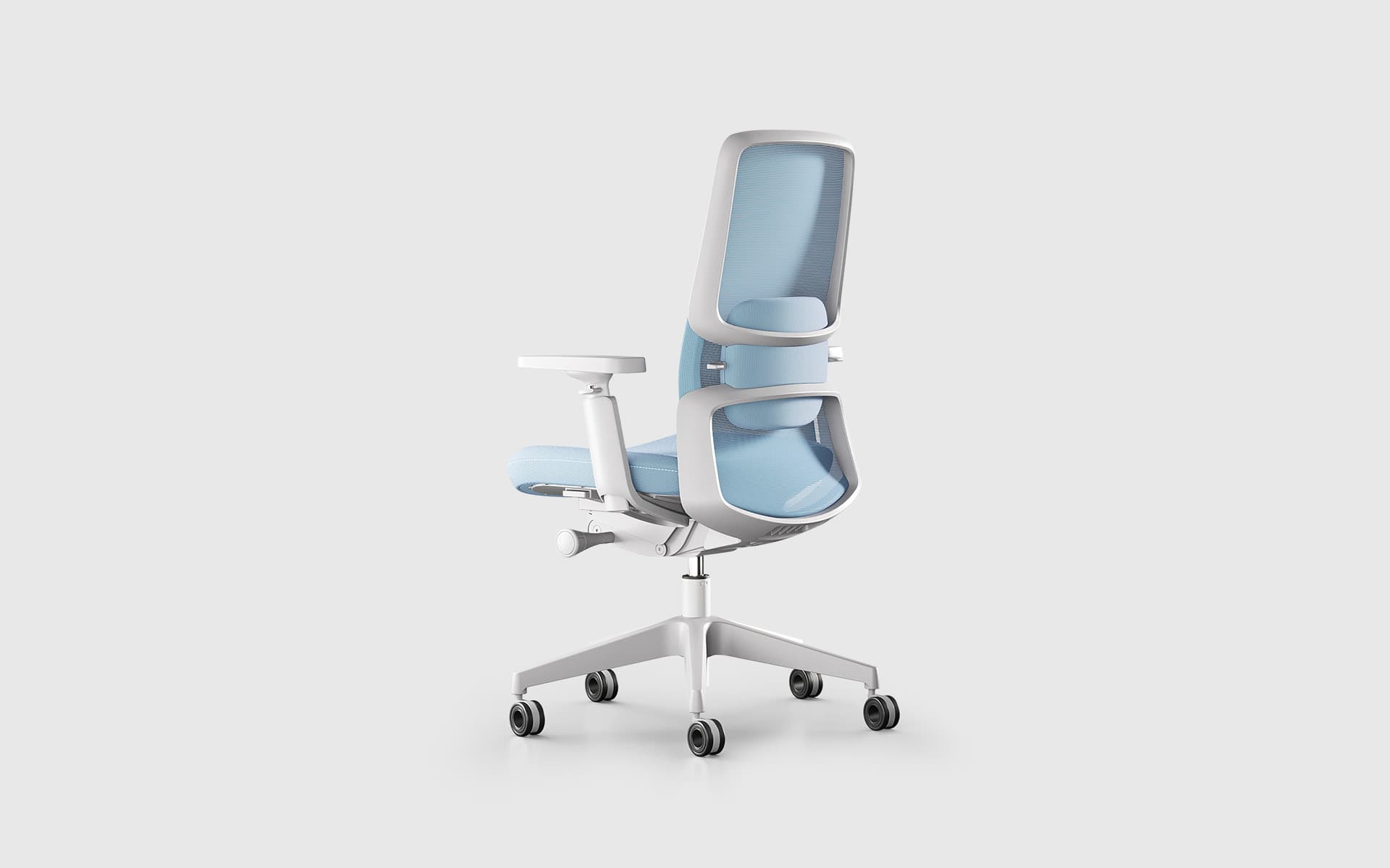 Bürostuhl M2 von ITO Design für Henglin in Weiss und Hellblau