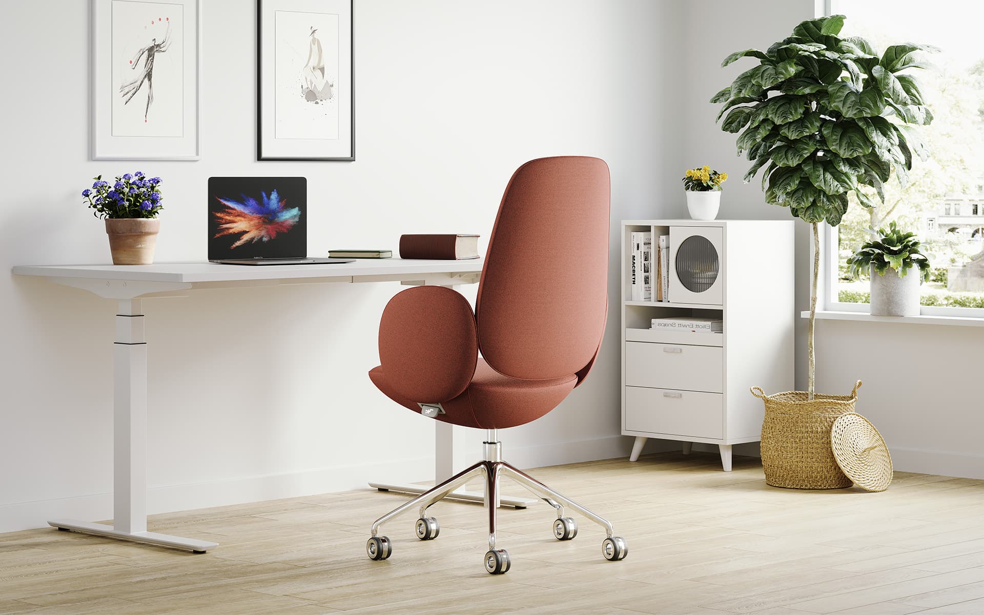 Red Henglin Tony swifel chair by ITO Design at a modern home workplace
